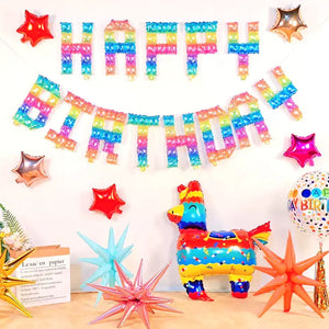 Video Game Pixel HAPPY BIRTHDAY Foil Balloon Banner - Rainbow