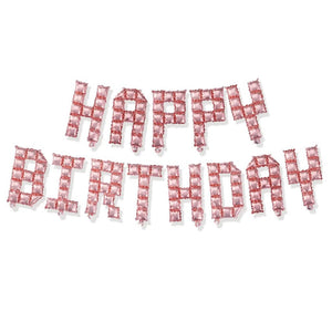 Video Game Pixel HAPPY BIRTHDAY Foil Balloon Banner - Metallic Rose Gold