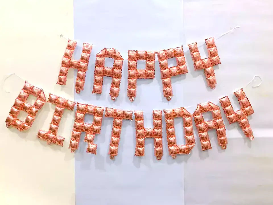 Video Game Pixel HAPPY BIRTHDAY Foil Balloon Banner - Metallic Rose Gold
