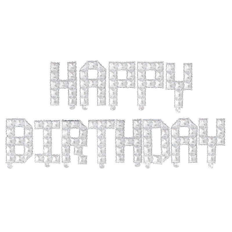 Video Game Pixel HAPPY BIRTHDAY Foil Balloon Banner - Metallic Silver