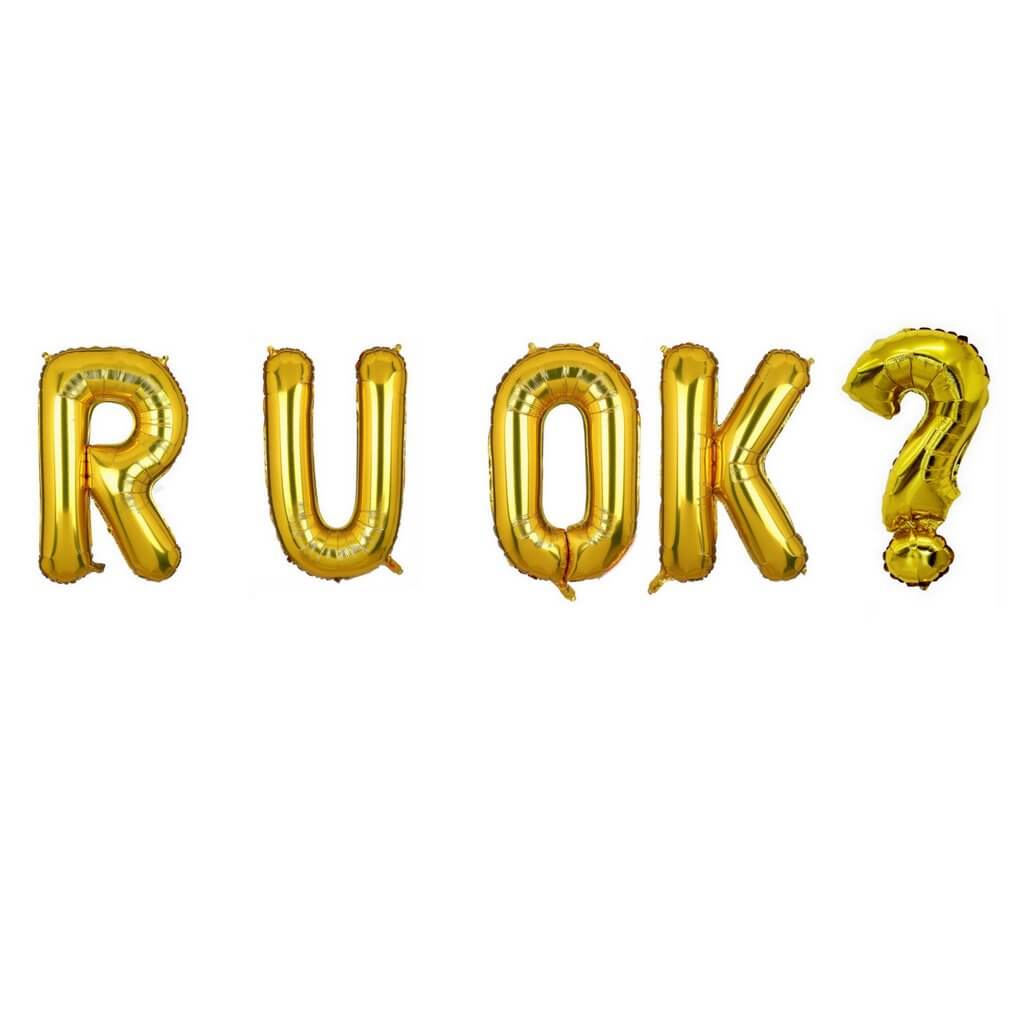 16" Metallic Gold R U OK? Foil Balloon Banner - ruok day party supplies decorations