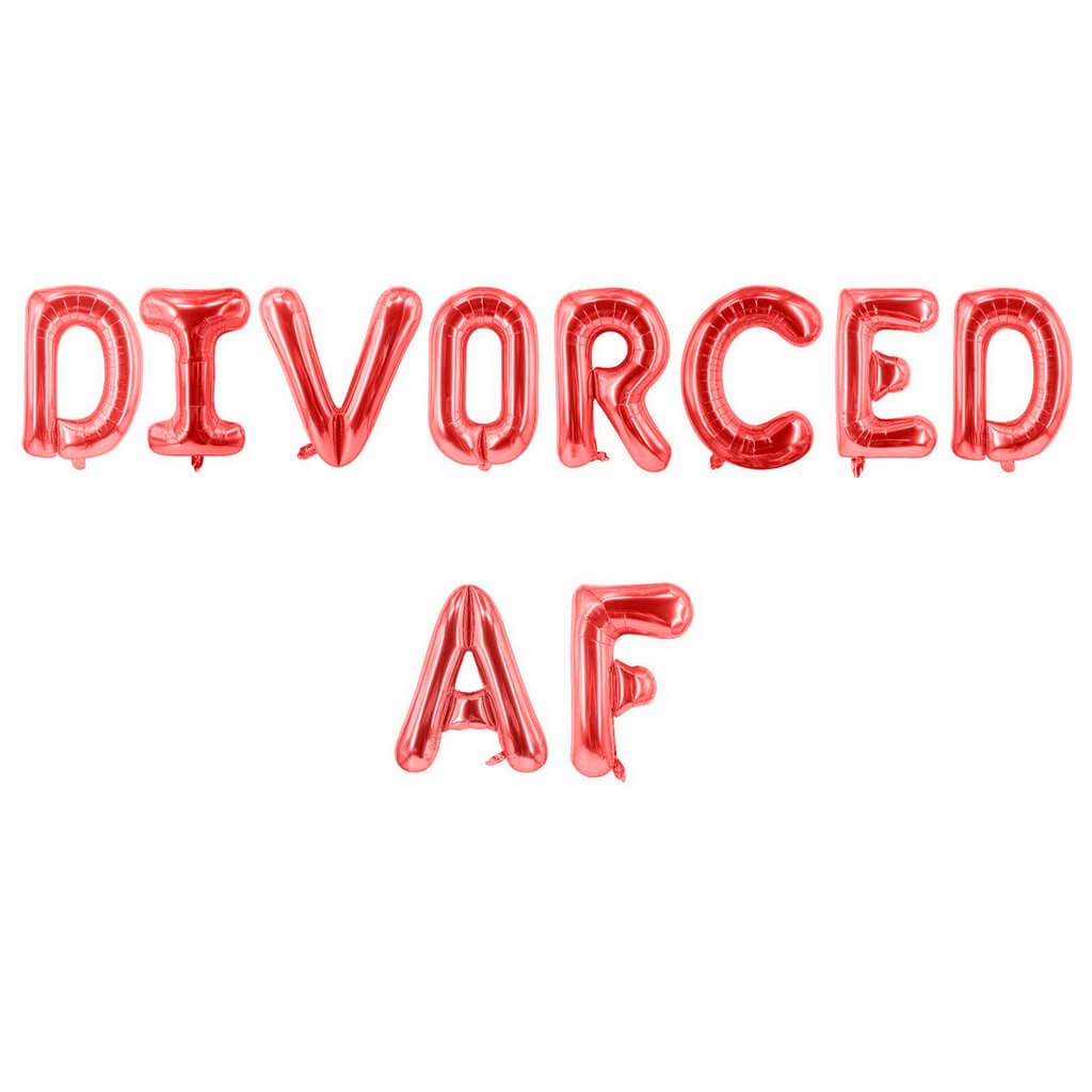 16" Red 'DIVORCED AF' Divorce Party Foil Balloon Banner