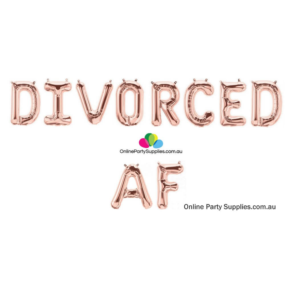 Online Party Supplies Australia 16" Rose Gold 'DIVORCED AF' Divorce Party Foil Balloon Banner Bunting Garland