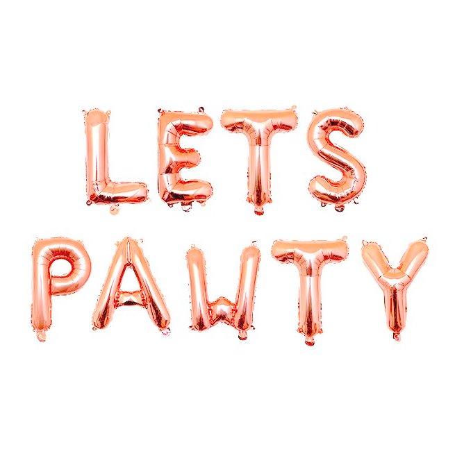 16 Inch Rose Gold LETS PAWTY Foil Balloon Banner - Dog Cat Pet birthday party banner