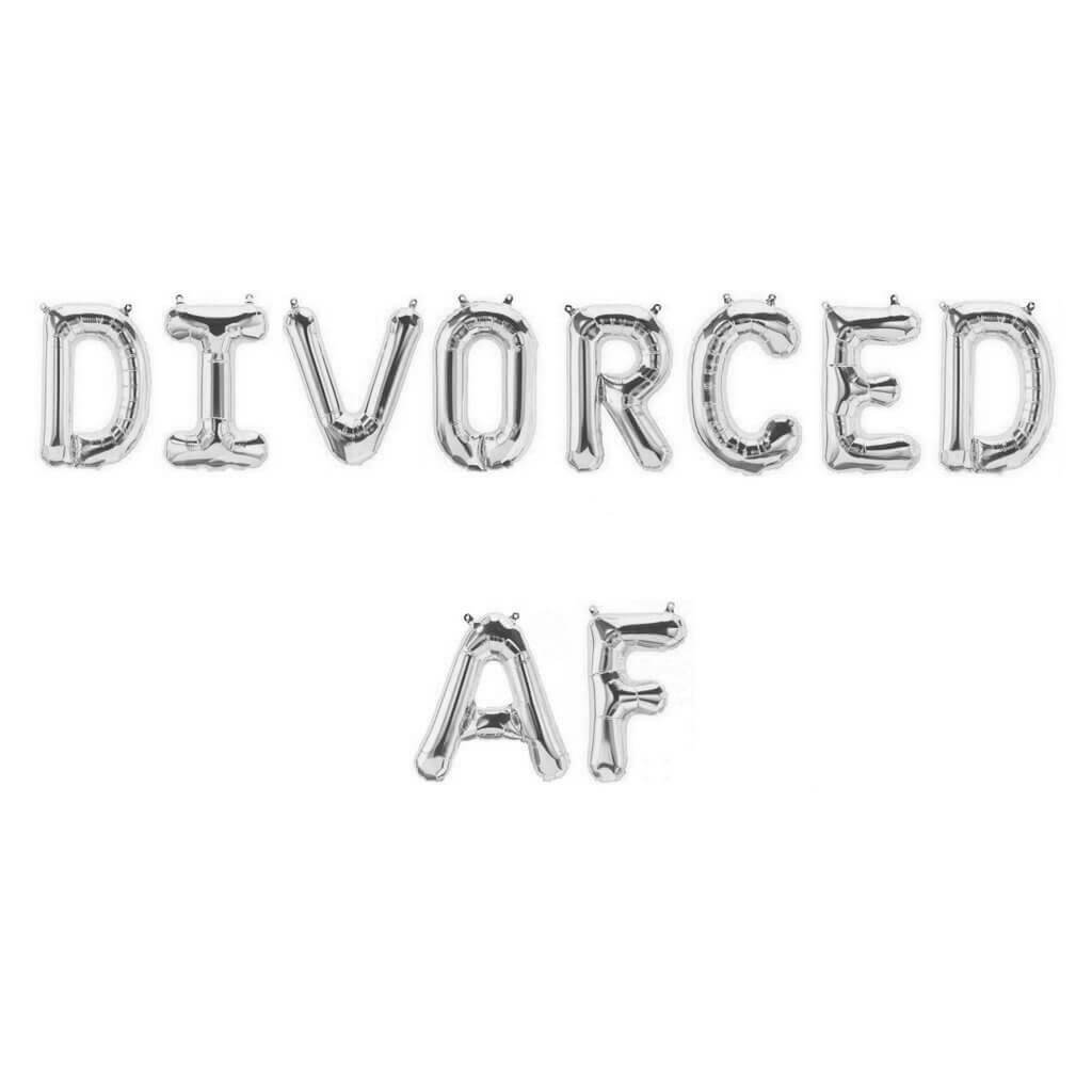 16" Silver 'DIVORCED AF' Divorce Party Foil Balloon Banner