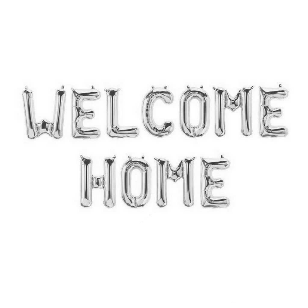 16" Silver WELCOME HOME Foil Letter Balloon Banner
