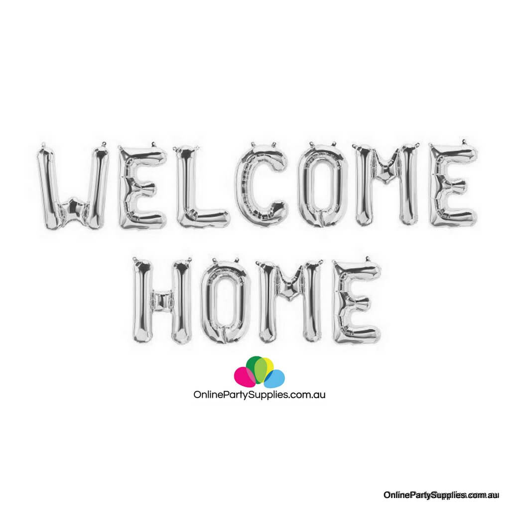 16" Silver WELCOME HOME Foil Letter Balloon Banner
