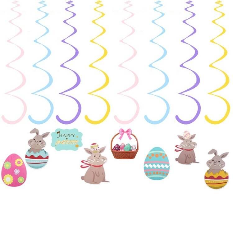 Happy Easter Bunny Rabbit & Easter Eggs Wind Spiral Swirls Pack of 16