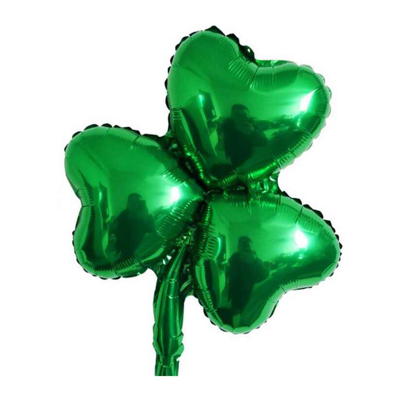 18" Green Shamrock Shaped Foil Balloon - Happy Saint Patrick's Day decor, Irish themed party decorations