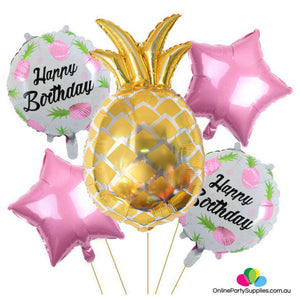 Online Party Supplies Happy Birthday Pineapple Foil Balloon Bundle (5 Pieces)