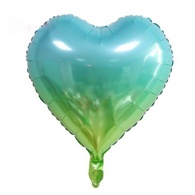 18" Gradient Blue Green Heart Shaped Foil Balloon