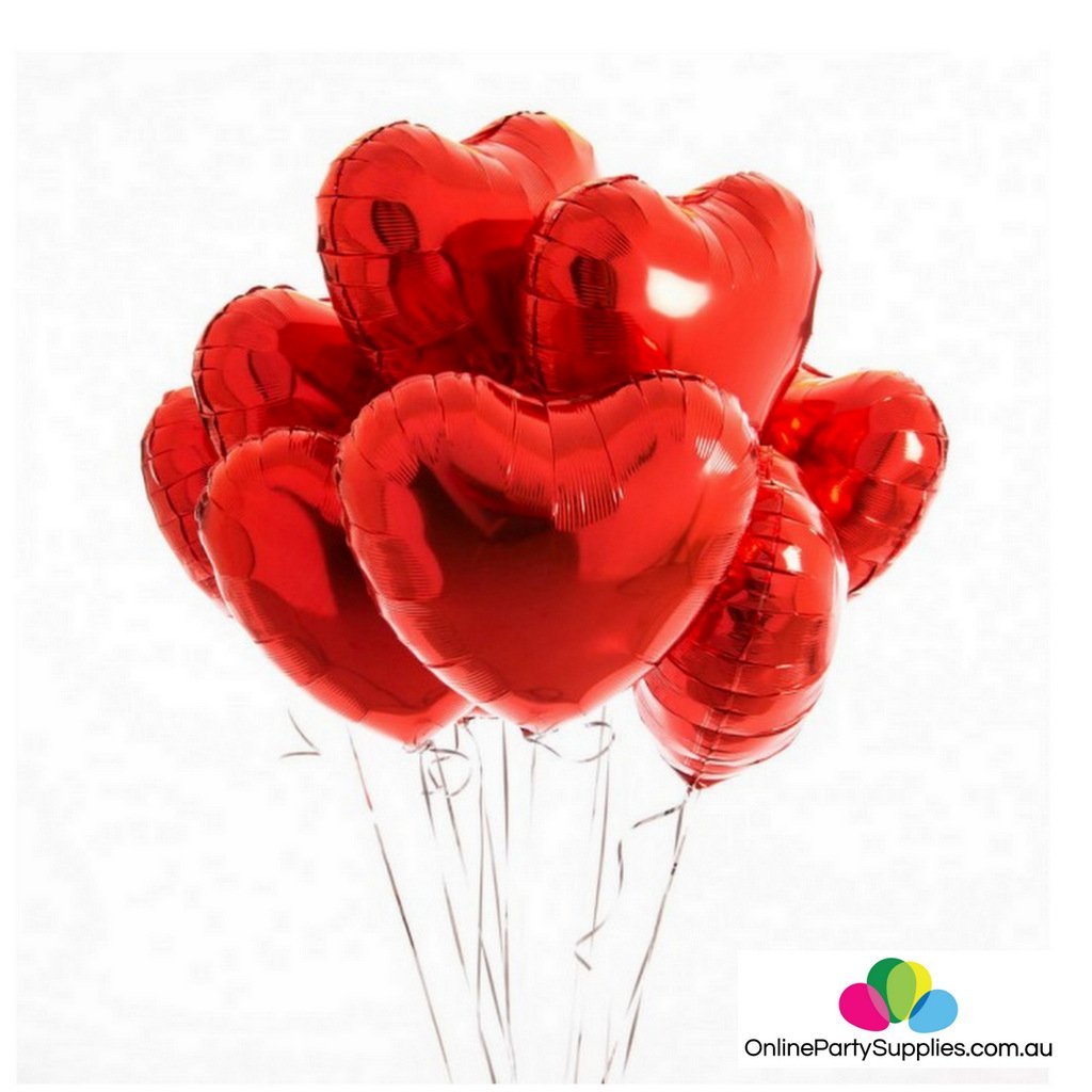 18" Red Heart Foil Balloon Bouquet (Pack of 10pcs) - Online Party Supplies