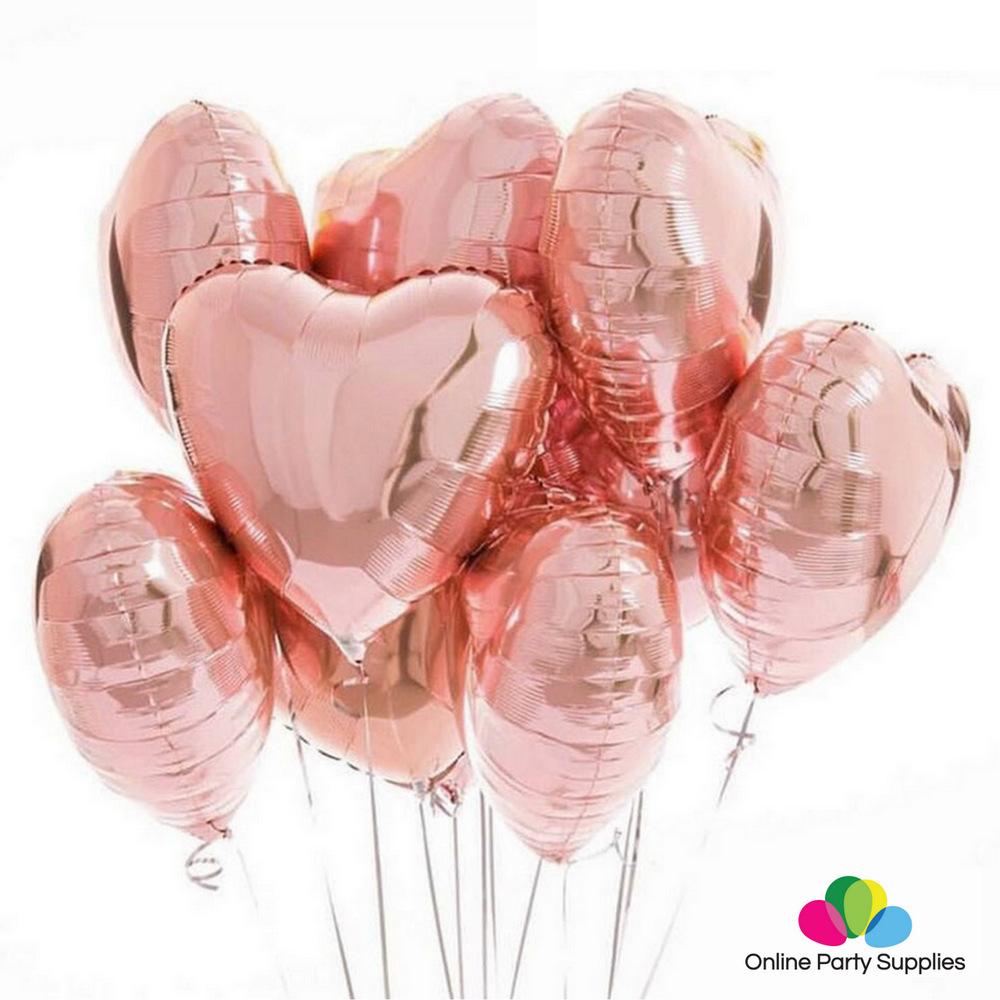 18" Rose Gold Heart Foil Balloon Bouquet (Pack of 10pcs) - Online Party Supplies