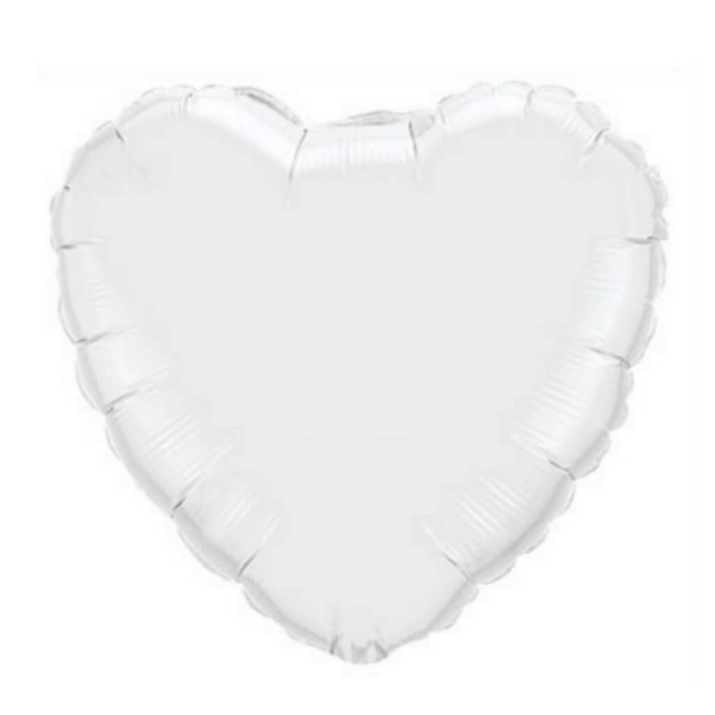 18" Chrome Metallic Metal White Heart Shaped Foil Balloon - Online Party Supplies
