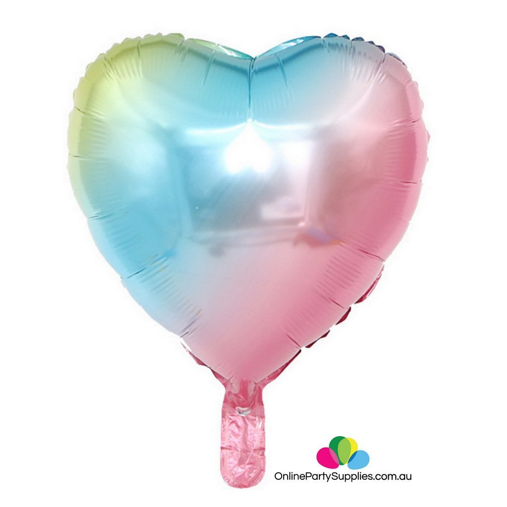 18" Pastel Iridescent Rainbow Heart Shaped Foil Balloon - Online Party Supplies