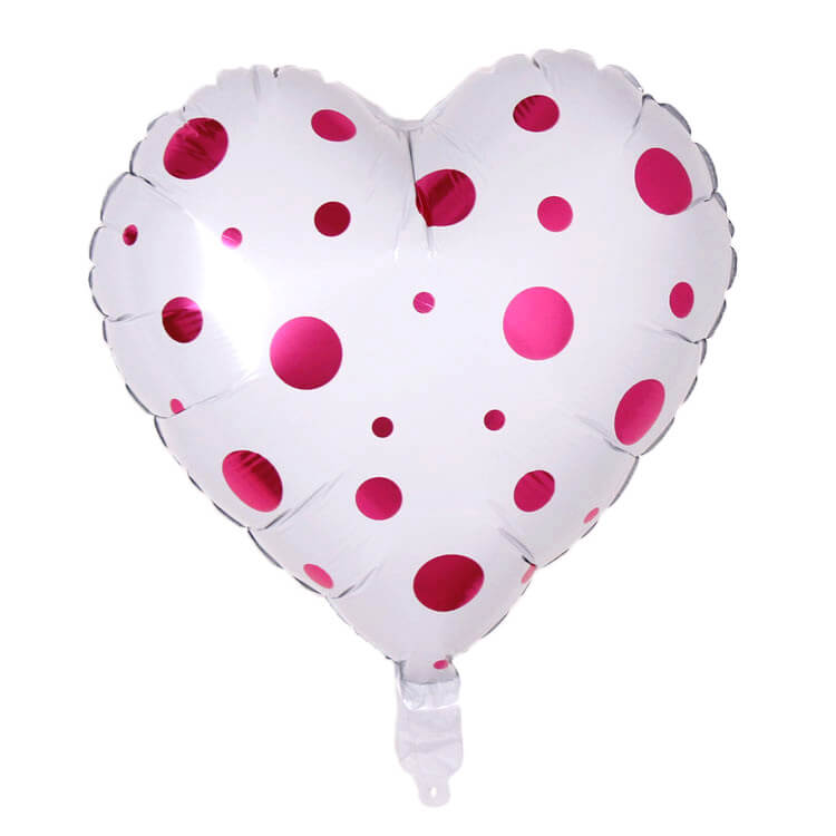 18" Pink Polka Dot White Heart Shaped Foil Balloon