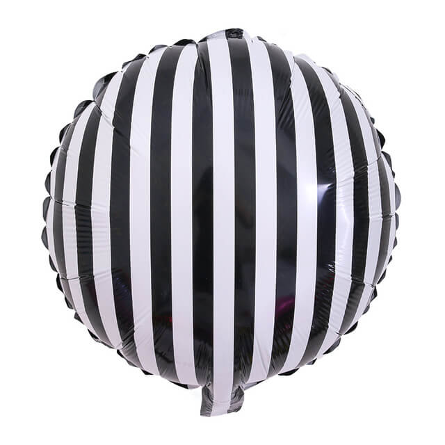 18 Inch Black and White Stripe Round Foil Balloon