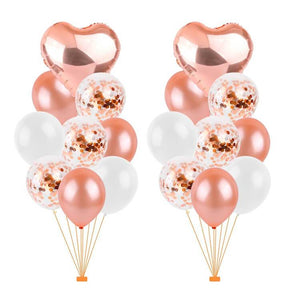 Online Party Supplies Pearl White Rose Gold Confetti Heart Balloon Bundle (Pack of 18)