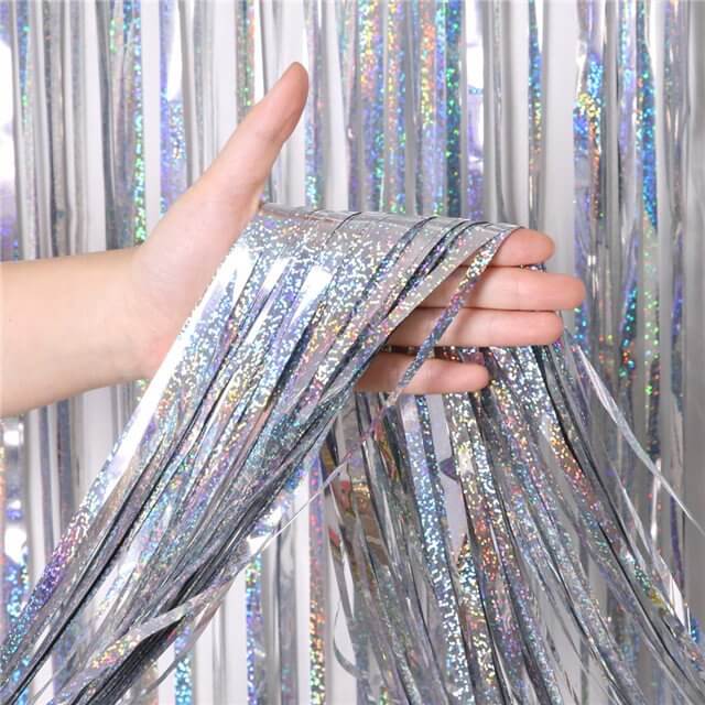 1m x 2m Online Party Supplies Australia Laser Glitter Silver Tinsel Foil Fringe Rain Curtain