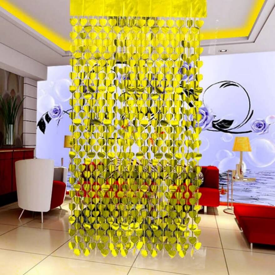 1m x 2m Heart Tinsel Foil Fringe Curtain - Gold