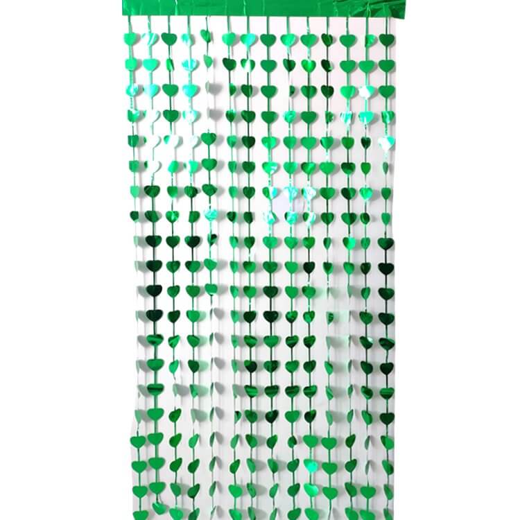 1m x 2m HEART Tinsel Foil Fringe Curtain - Green - HFC.04