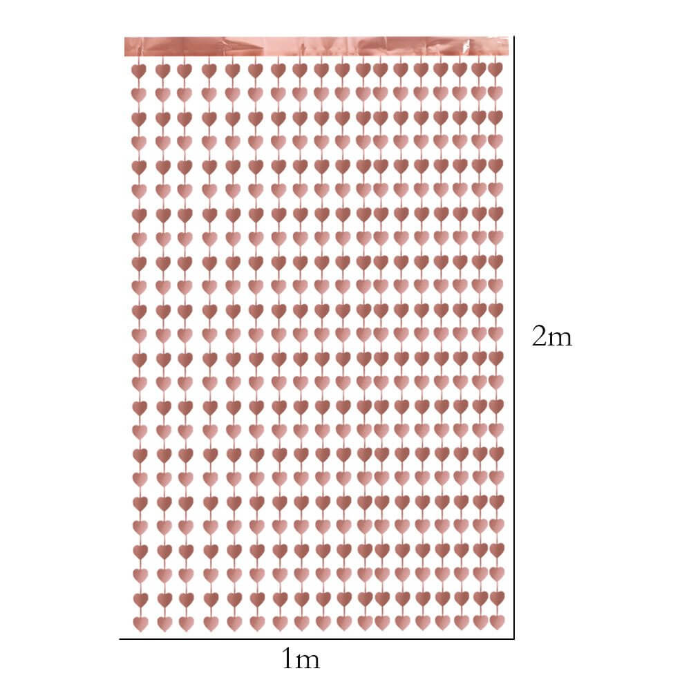 1m x 2m Heart Tinsel Foil Fringe Curtain - Pink