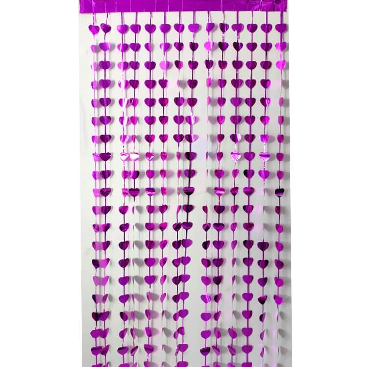 Metallic Heart Tinsel Foil Fringe Curtain - Purple