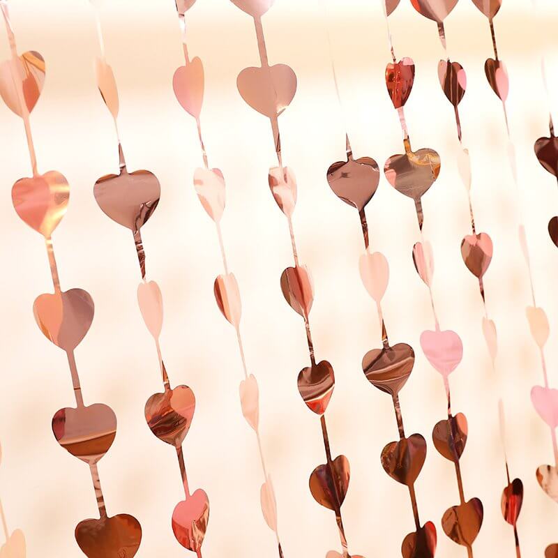 1m x 2m Heart Tinsel Foil Fringe Curtain - Pink