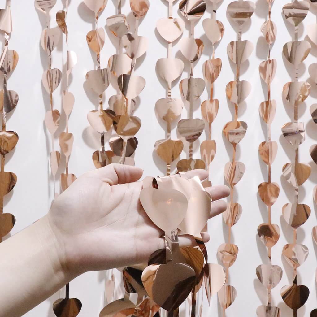 Metallic Heart Tinsel Foil Fringe Curtain - Rose Gold