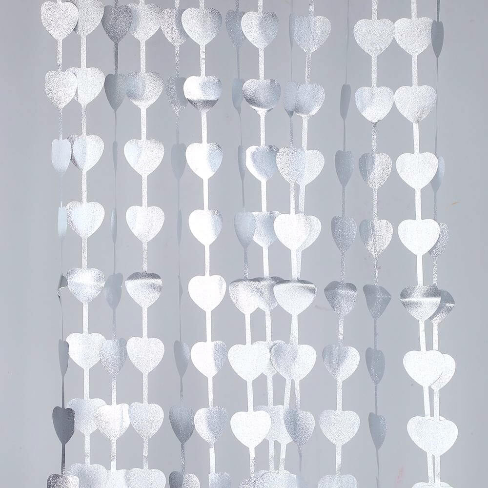 1m x 2m Heart Tinsel Foil Fringe Curtain - Silver