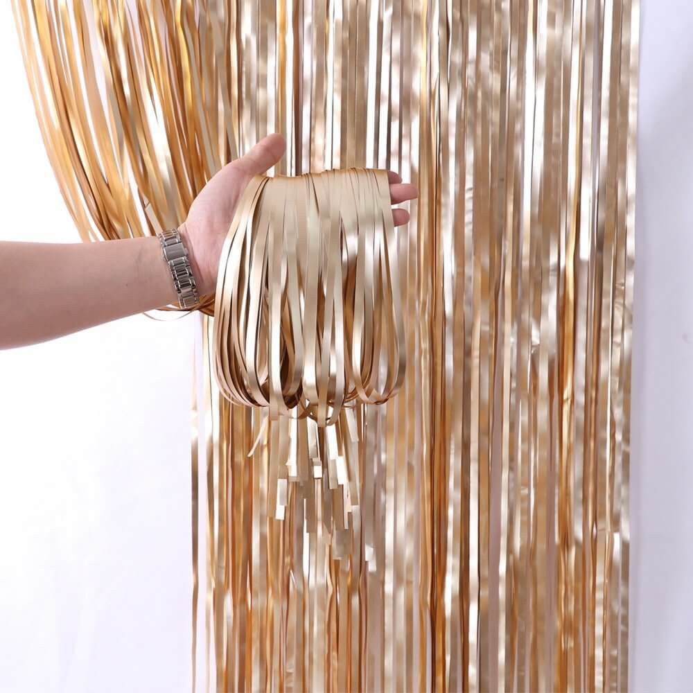 1m x 2m Matte Finish Foil Fringe Curtain - Champagne Gold