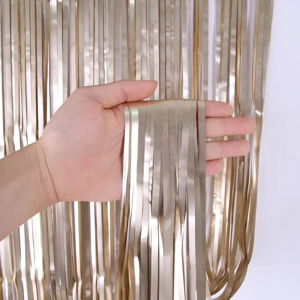 1m x 2m Matte Finish Foil Fringe Curtain - Champagne Gold
