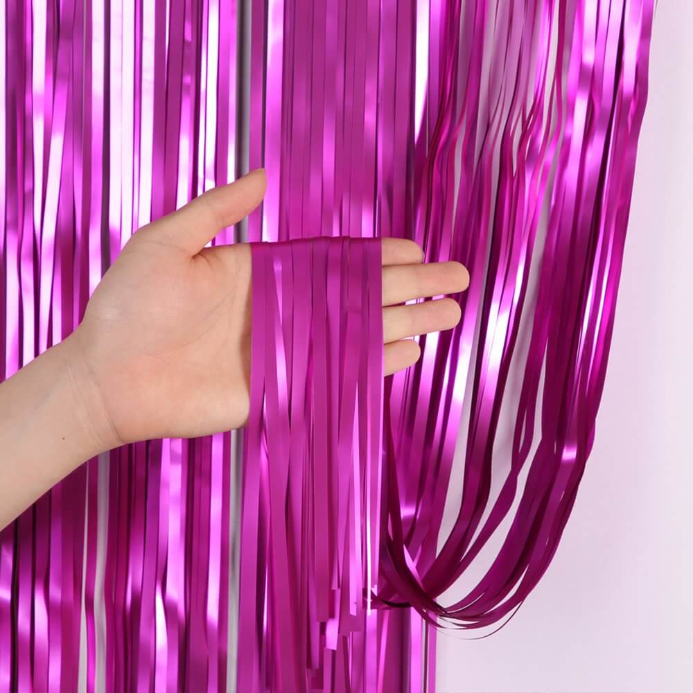 1m x 2m Matte Finish Hot Pink Foil Fringe Curtain
