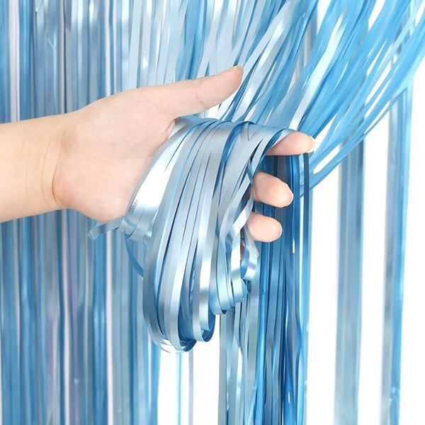 1m x 2m Matte Finish Light Blue Foil Tinsel Fringe Curtain