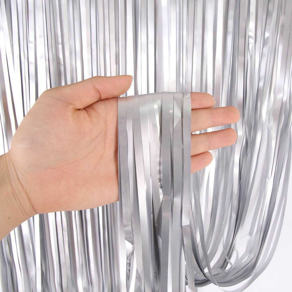 1m x 2m Matte Finish Silver Foil Fringe Rain Party Curtain