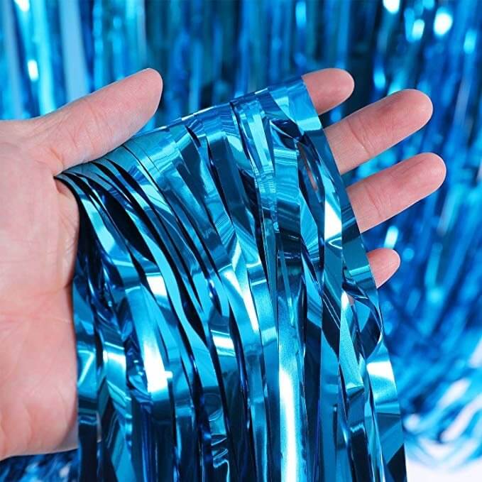 1m x 2m Online Party Supplies Australia Metallic Blue Tinsel Foil Fringe Rain Curtain