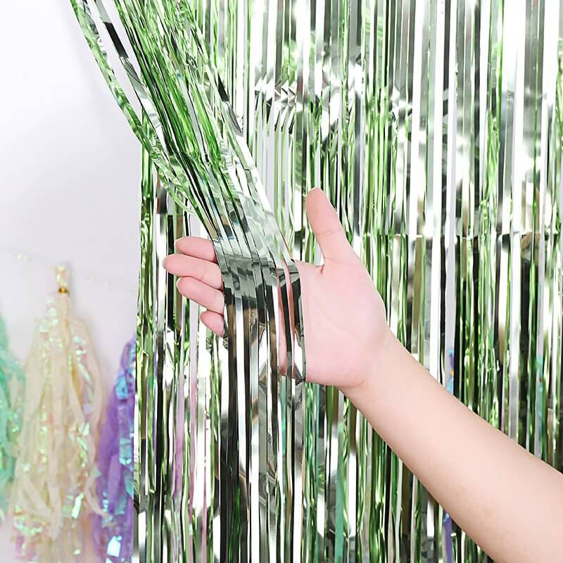 1m x 2m Online Party Supplies Australia Metallic Light Green Tinsel Foil Fringe Rain Curtain