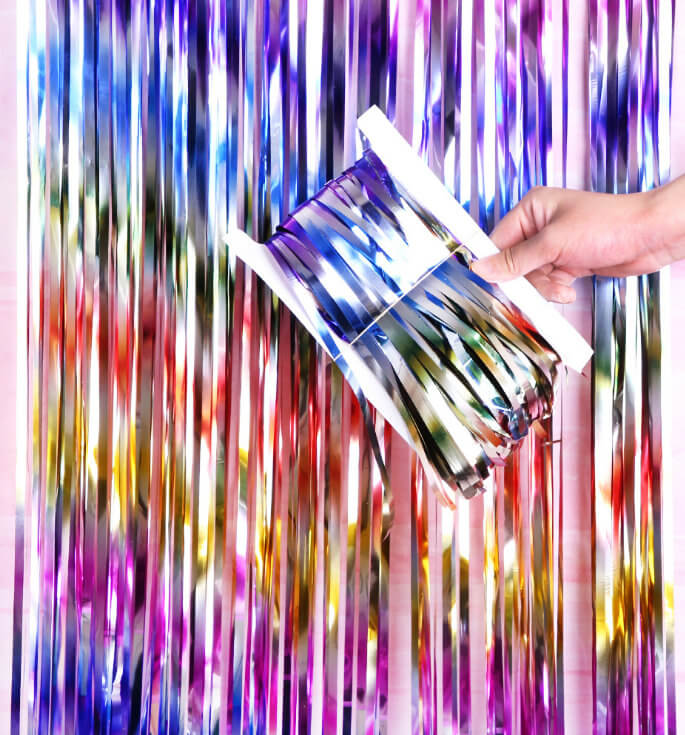 1m x 2m Metallic Rainbow Tinsel Foil Fringe Rain Curtain
