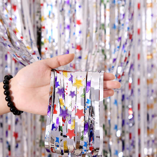 1m x 2m Metallic Rainbow Star Tinsel Foil Fringe Rain Curtain