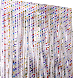 1m x 2m Metallic Rainbow Star Tinsel Foil Fringe Rain Curtain