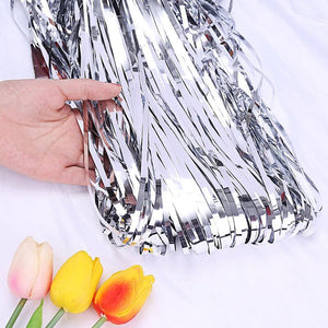 1m x 2m Online Party Supplies Australia Metallic silver Tinsel Foil Fringe Rain Curtain