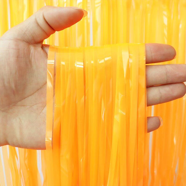Neon Fluro Orange Tinsel Fringe Backdrop Plastic Curtain Online Party