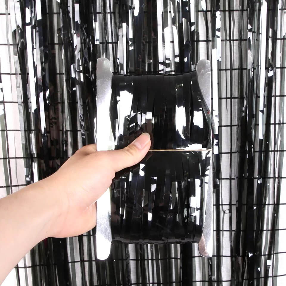 1m x 2m Pastel Macaron Black Tinsel Fringe Backdrop Foil Curtain