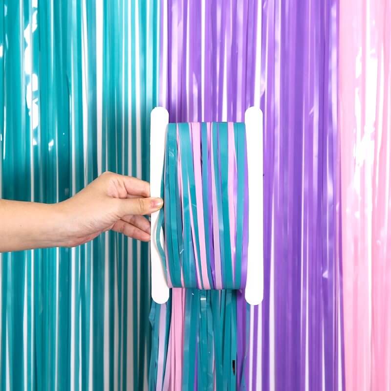 1m x 2m Pastel Macaron Purple Pink Blue Tinsel Fringe Backdrop Foil Curtain