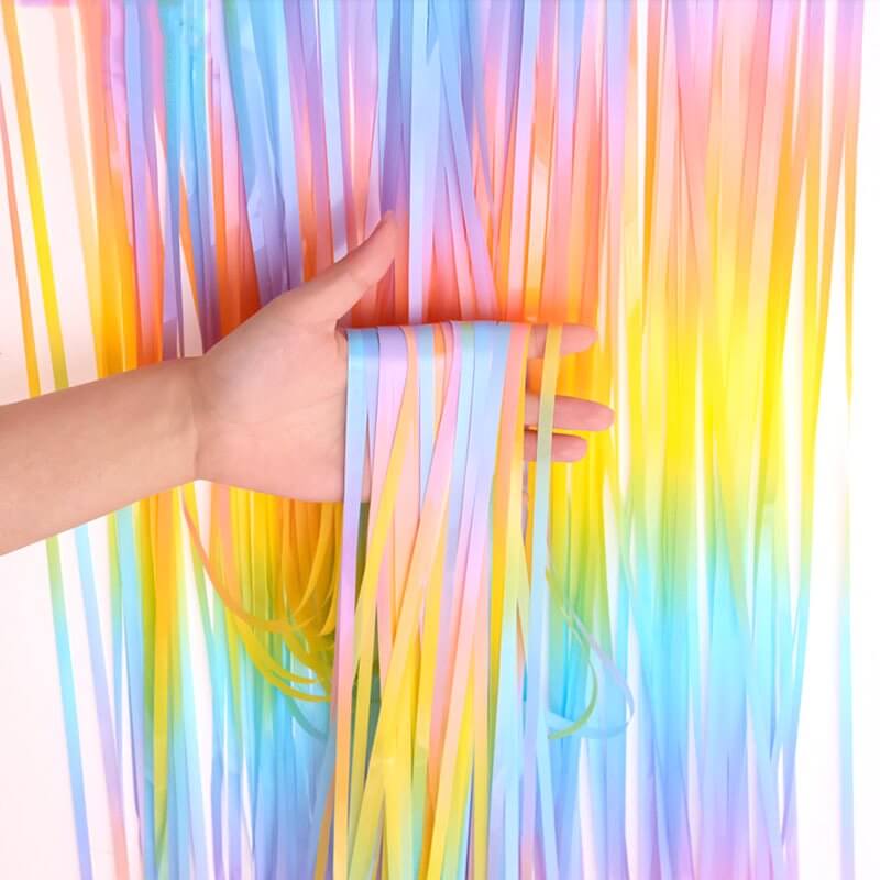1m x 2m Pastel Macaron Rainbow Tinsel Fringe Backdrop Foil Curtain