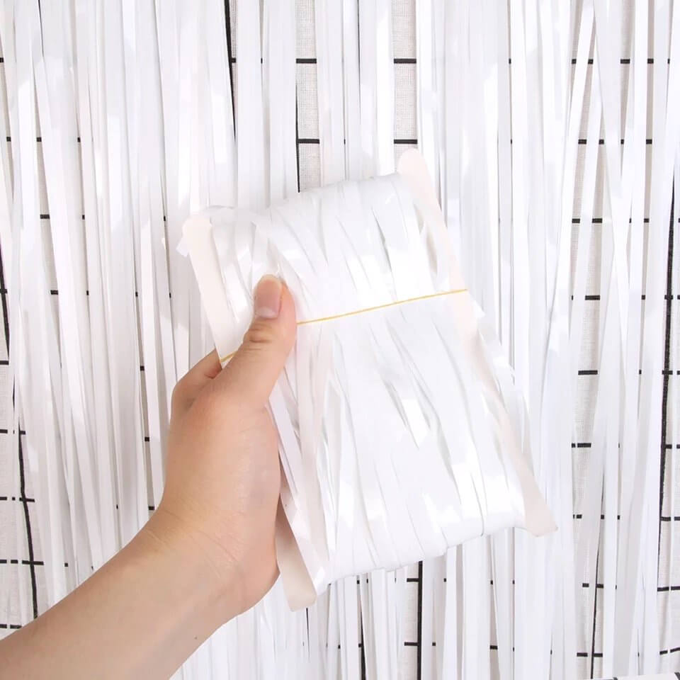 1m x 2m Pastel Macaron White Tinsel Fringe Backdrop Foil Curtain