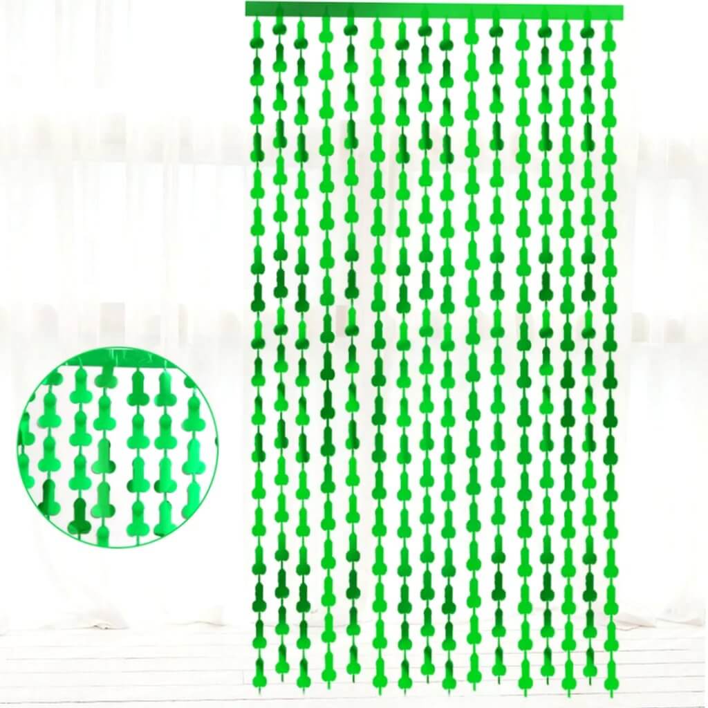 1m x 2m PENIS Shimmer Tinsel Foil Fringe Curtain - Metallic Green