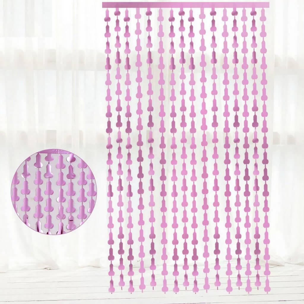 1m x 2m PENIS Shimmer Tinsel Foil Fringe Curtain - Metallic Pink