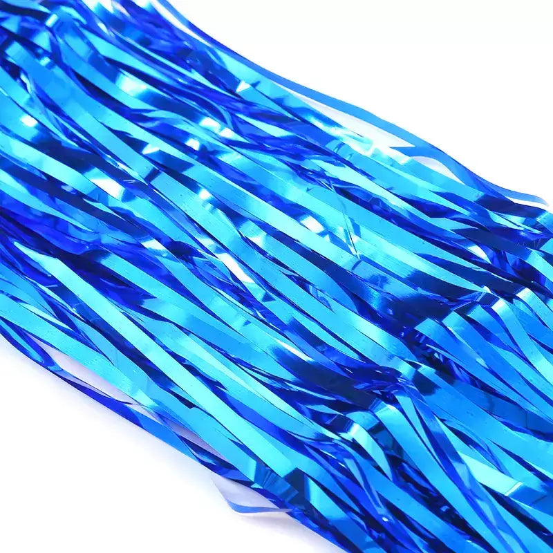 1m x 2m Shimmer Blue Foil Rain Fringe Curtain
