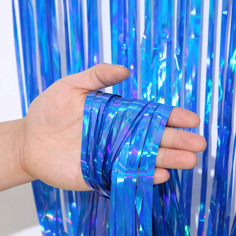 1m x 2m Shimmer Blue Foil Rain Fringe Curtain